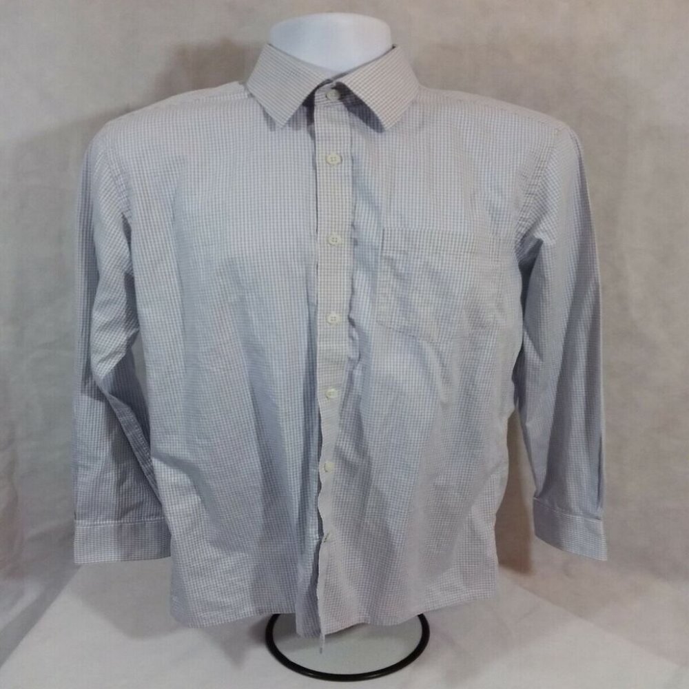 Men's 39CM Park Avenue Long Sleeve White Check Casual Button Down Shirt